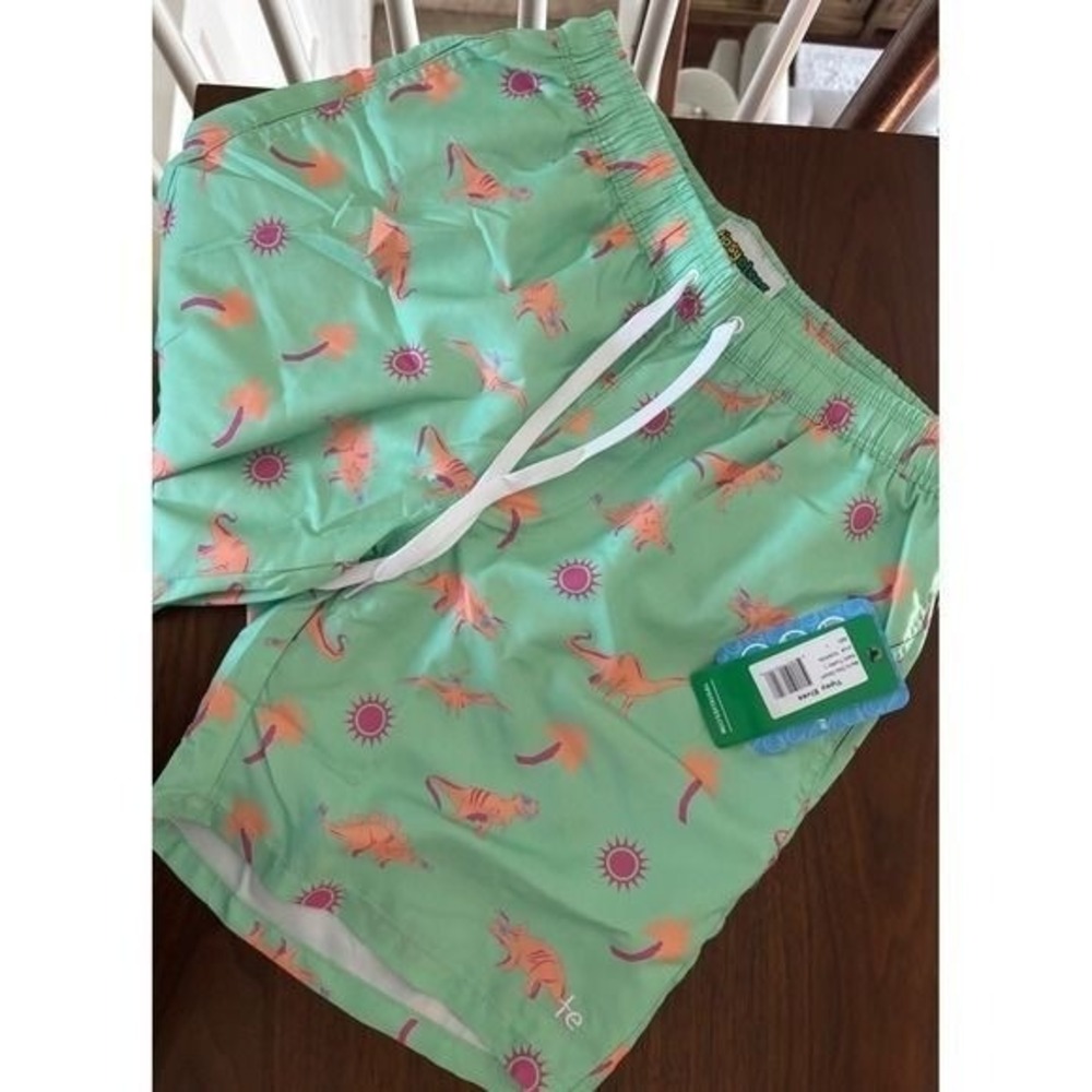 Tipsy Elves Mens Dino Desert Swim Trunks Mint Green Dinosaur‎ Print Size L NEW - Picture 2 of 7